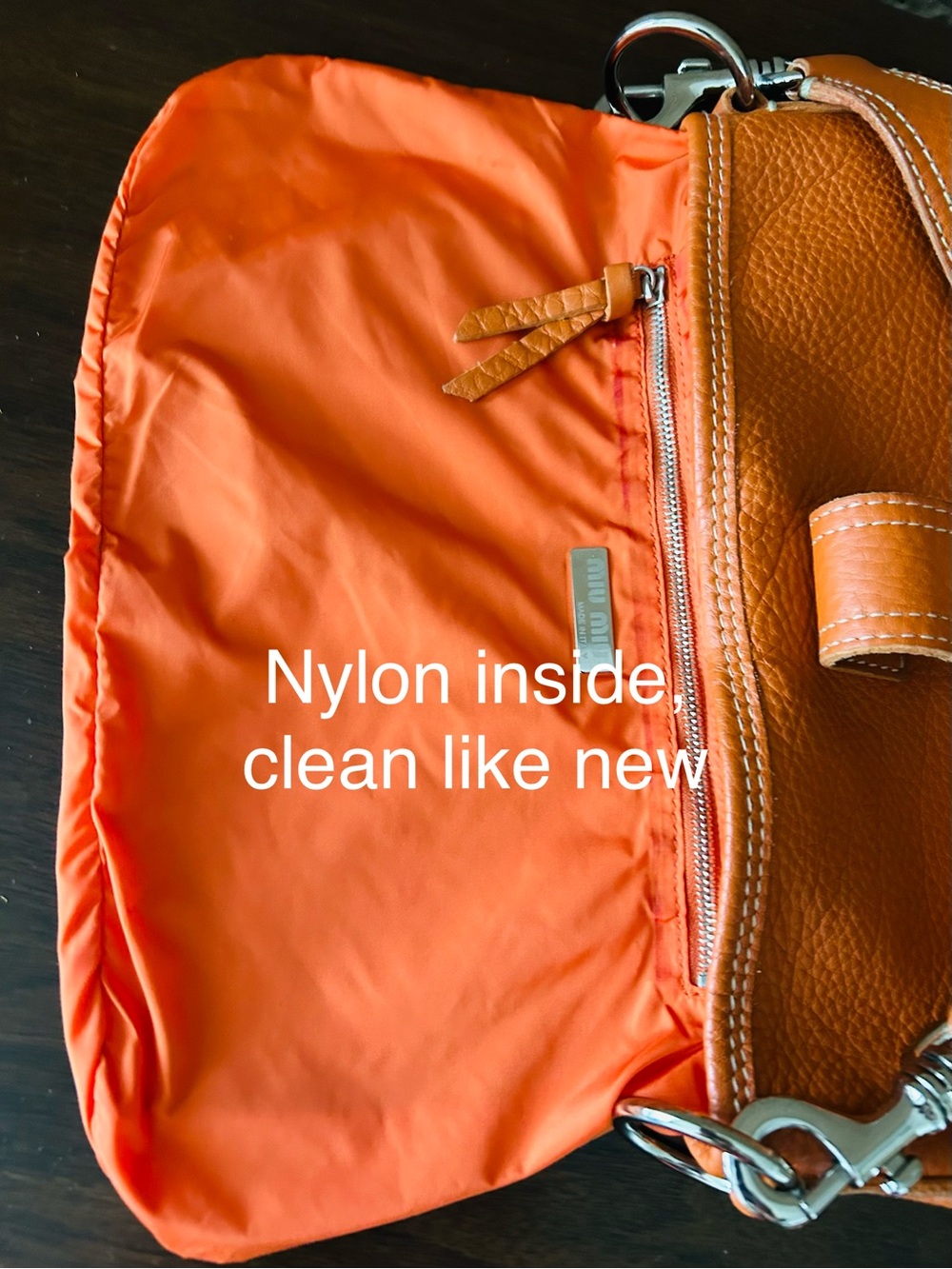 Miu Miu Vintage Pebbled Leather Shoulder Bag | Cognac Orange | Made in Italy - Picture 12 of 14